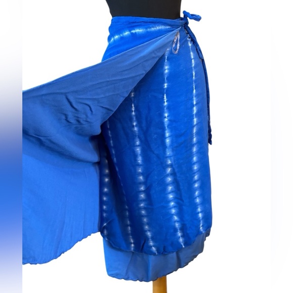 Y2K Royal Blue Tie Dye Handmade Rayon Wrap Skirt - Picture 4 of 9